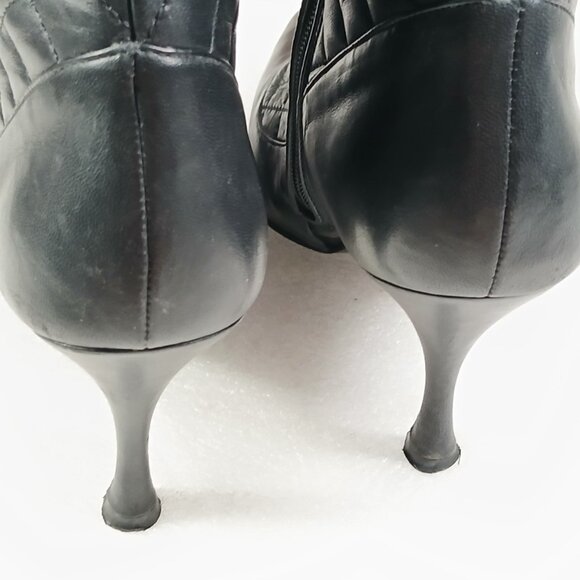 Delman Black Quilted Leather Knee-High StiletDeto Boots Women's 9 18" Shaft VGUC - Picture 6 of 16